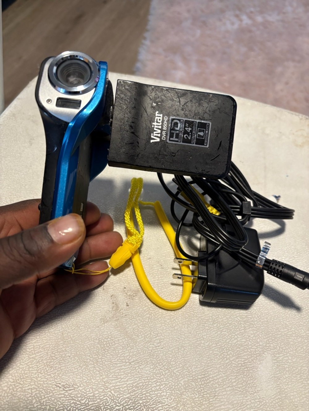 Vivitar Blue Handheld Underwater Digital Camcorder with Yellow Wrist Strap